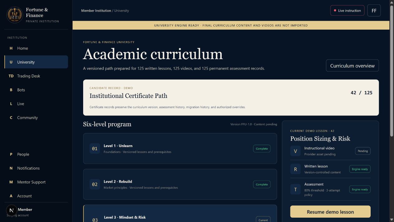 Interface preview of the University curriculum in the member app